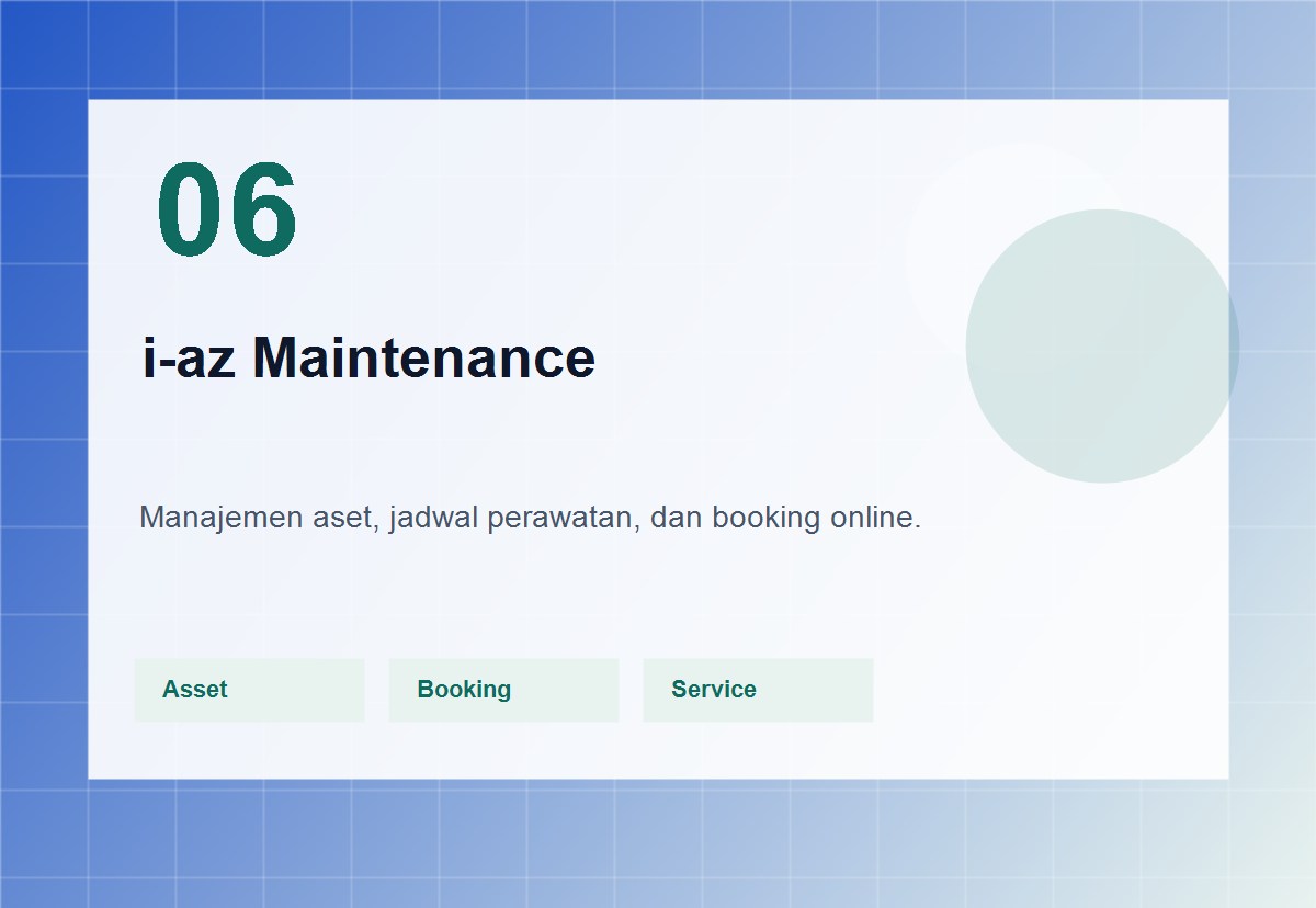 Website i-az.my.id untuk manajemen aset dan booking maintenance rutin